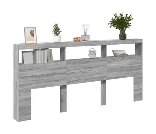 Galvgaļa Skapis Ar Led, Pelēka Ozola, 220X17X102 Cm Vidaxl