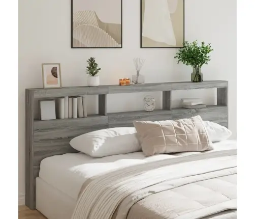 Galvgaļa Skapis Ar Led, Pelēka Ozola, 220X17X102 Cm Vidaxl