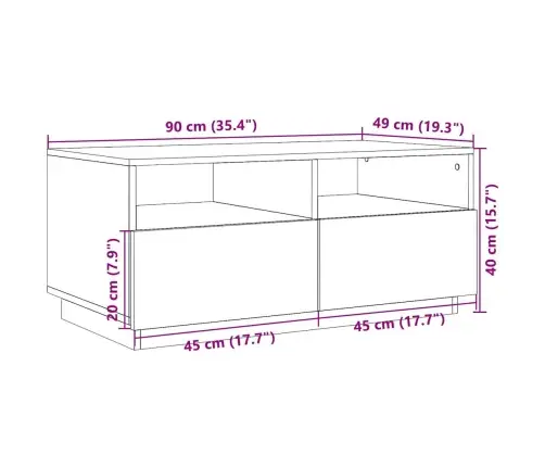 Kafijas Galdiņš Ar Led, Betona Pelēks, 90X49X40 Cm Vidaxl