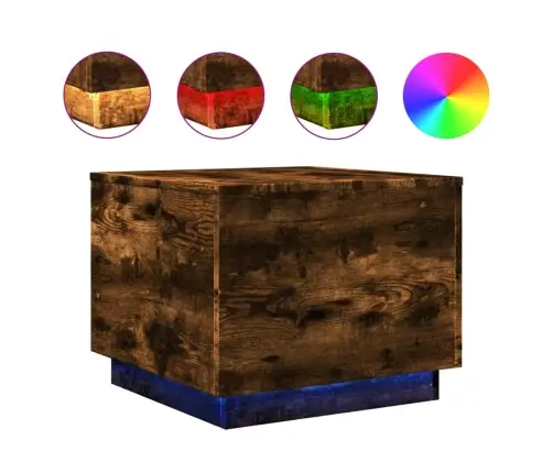 Kohvilaud Led-Tuledega, Suitsutatud Tamm, 50X50X40 Cm