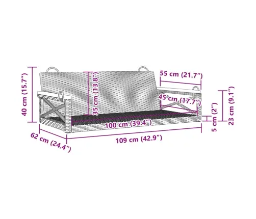 Kiikpink, Hall, 109 X 62 X 40 cm Polürotang