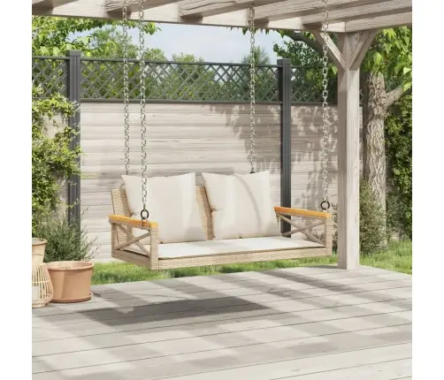 Šūpoļu Sols Ar Spilveniem, Bēšs, 109X62X40 Cm, Pe Rotangpalma Vidaxl