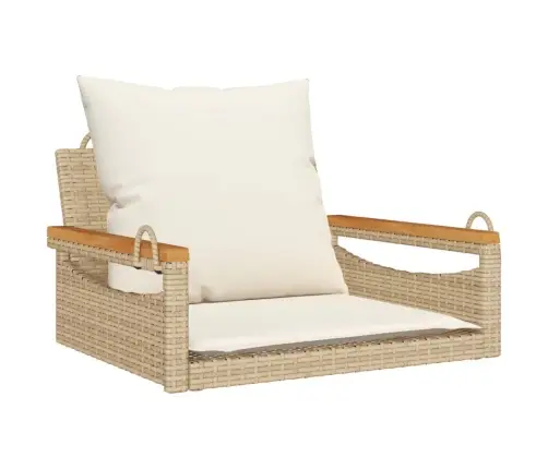 Šūpoļu Sols Ar Spilveniem, Bēšs, 63X62X40 Cm, Pe Rotangpalma Vidaxl