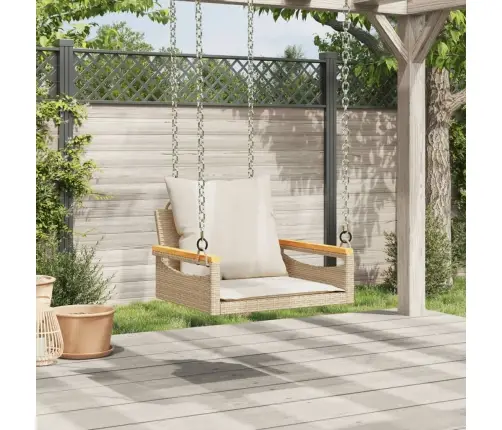 Šūpoļu Sols Ar Spilveniem, Bēšs, 63X62X40 Cm, Pe Rotangpalma Vidaxl