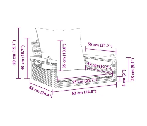Šūpoļu Sols Ar Spilveniem, Bēšs, 63X62X40 Cm, Pe Rotangpalma Vidaxl