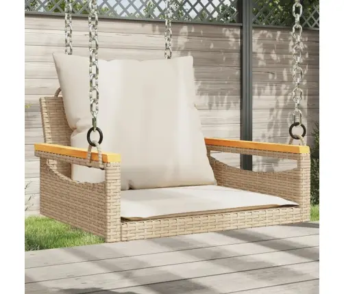 Šūpoļu Sols Ar Spilveniem, Bēšs, 63X62X40 Cm, Pe Rotangpalma Vidaxl