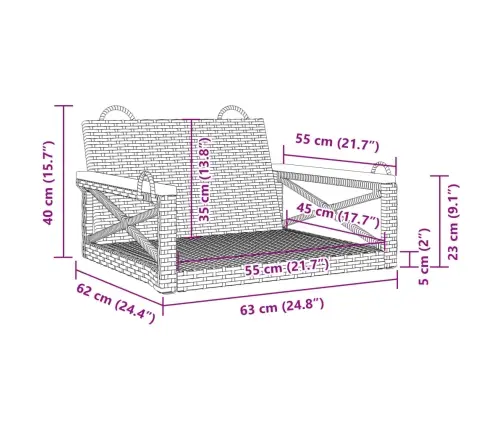 Šūpoļu Sols Ar Spilveniem, Bēšs, 63X62X40 Cm, Pe Rotangpalma Vidaxl