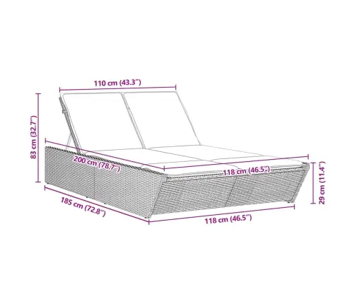 Kahekohaline Päevitustool Istmepatjadega, Pruun, Polürotang