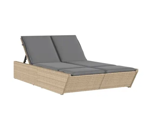 Divvietīgs Sauļošanās Krēsls Ar Matračiem, Bēša Pe Rotangpalma Vidaxl