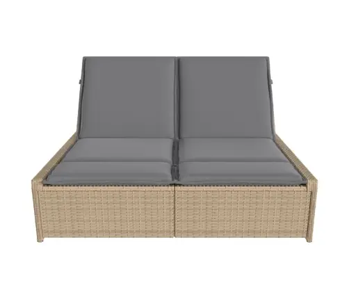 Divvietīgs Sauļošanās Krēsls Ar Matračiem, Bēša Pe Rotangpalma Vidaxl