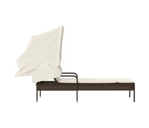 Päevitustool Koos Varikatusega, Pruun, Polürotang