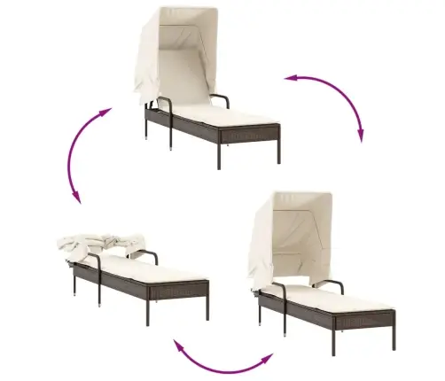 Päevitustool Koos Varikatusega, Pruun, Polürotang