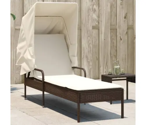 Päevitustool Koos Varikatusega, Pruun, Polürotang