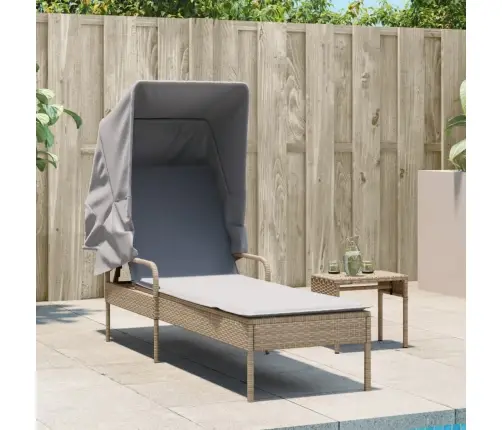 Sauļošanās Zvilnis Ar Jumtiņu, Bēšs Pe Rotangpalma Vidaxl