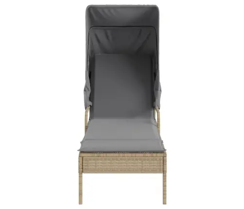 Sauļošanās Zvilnis Ar Jumtiņu, Bēšs Pe Rotangpalma Vidaxl