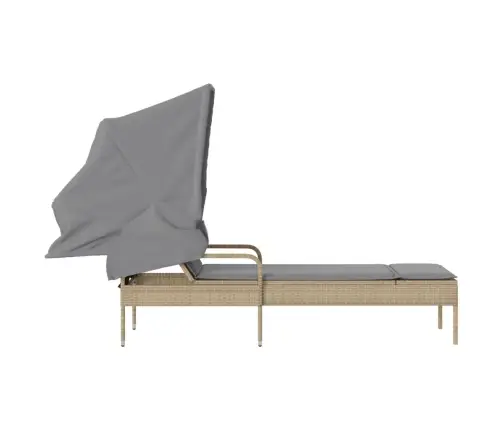 Sauļošanās Zvilnis Ar Jumtiņu, Bēšs Pe Rotangpalma Vidaxl