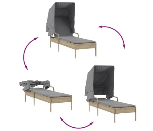 Sauļošanās Zvilnis Ar Jumtiņu, Bēšs Pe Rotangpalma Vidaxl