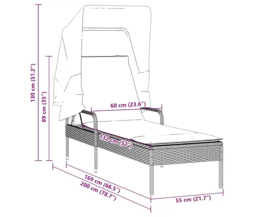Sauļošanās Zvilnis Ar Jumtiņu, Bēšs Pe Rotangpalma Vidaxl