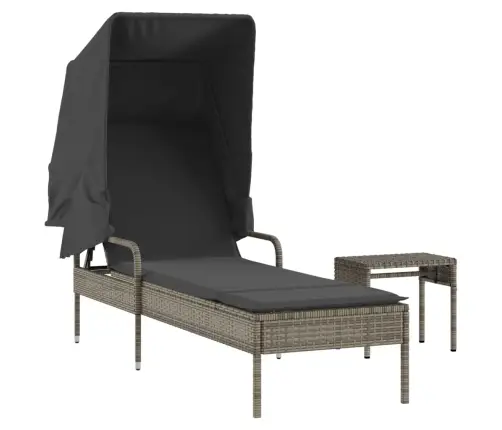 Sauļošanās Zvilnis Ar Jumtiņu Un Galdu, Pelēka Pe Rotangpalma Vidaxl