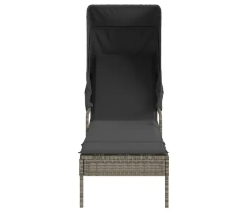 Sauļošanās Zvilnis Ar Jumtiņu Un Galdu, Pelēka Pe Rotangpalma Vidaxl