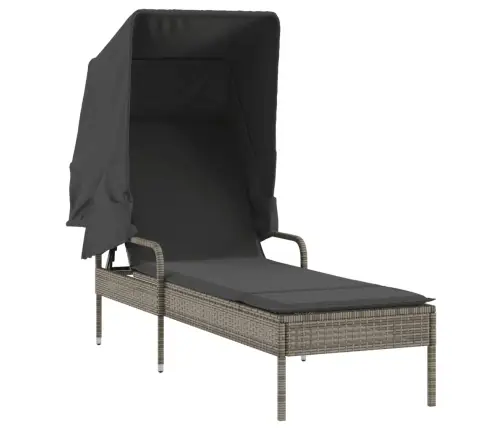 Sauļošanās Zvilnis Ar Jumtiņu Un Galdu, Pelēka Pe Rotangpalma Vidaxl