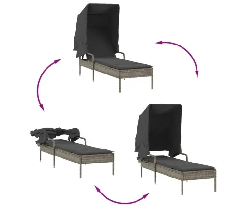 Sauļošanās Zvilnis Ar Jumtiņu Un Galdu, Pelēka Pe Rotangpalma Vidaxl