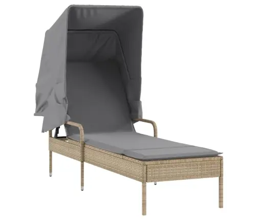 Päevitustool Koos Varikatuse Ja Lauaga, Beež, Polürotang