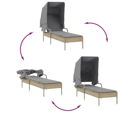 Päevitustool Koos Varikatuse Ja Lauaga, Beež, Polürotang