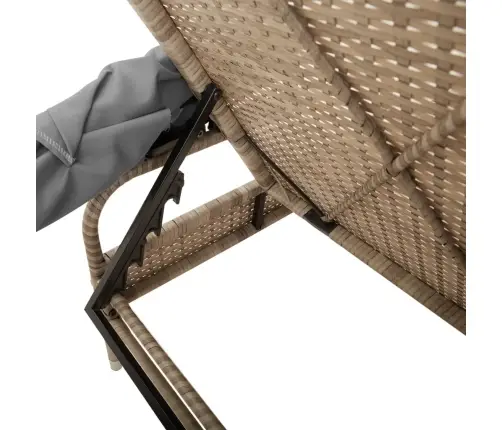 Päevitustool Koos Varikatuse Ja Lauaga, Beež, Polürotang