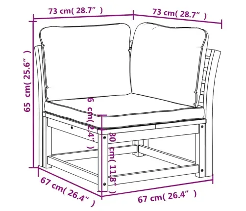 Dārza Stūra Dīvāns Ar Matračiem, 73X73X65Cm, Akācijas Masīvkoks Vidaxl