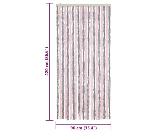 Kukaiņu Aizkars, Pelēks Un Rozā, 90X220 Cm, Šenils Vidaxl