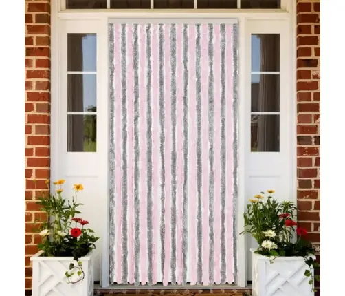 Kukaiņu Aizkars, Pelēks Un Rozā, 90X220 Cm, Šenils Vidaxl