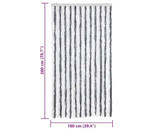Kukaiņu Aizkars, Pelēks Un Balts, 100X200 Cm, Šenils Vidaxl