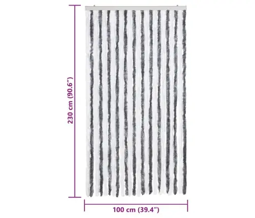 Kukaiņu Aizkars, Pelēks Un Balts, 100X230 Cm, Šenils Vidaxl