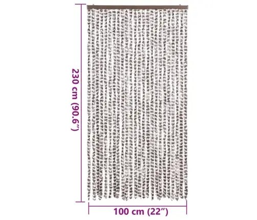 Kukaiņu Aizkars, Pelēkbrūns Un Balts, 100X230 Cm, Šenils Vidaxl