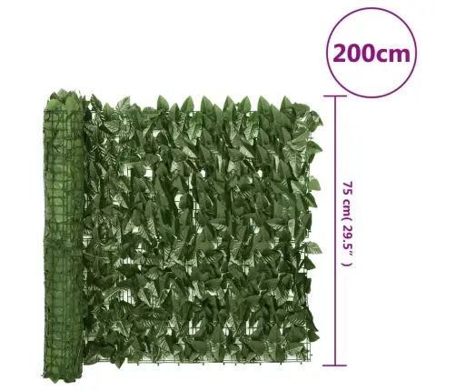 Balkona Aizslietnis Ar Tumši Zaļām Lapām, 200X75 Cm Vidaxl