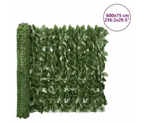 Balkona Aizslietnis Ar Tumši Zaļām Lapām, 600X75 Cm Vidaxl