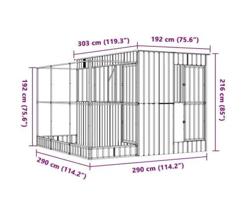 Linnumaja Pikendusega, Hõbedane, 290 X 303 X 216 cm Teras