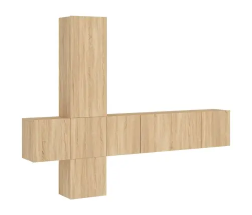 Sieninė Tv Sekcija, 5 Dalių, Ąžuolo Spalvos, Apdirbta Mediena