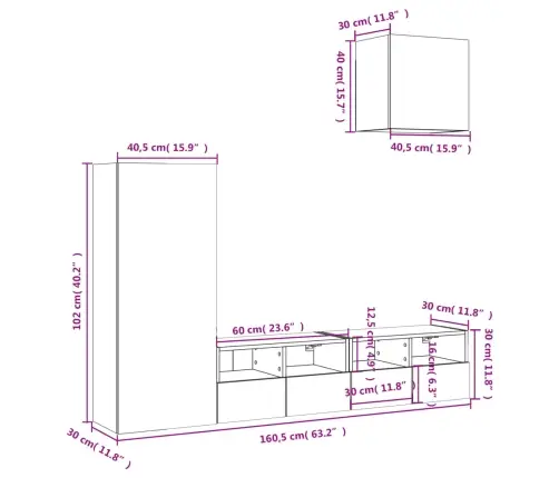 4-Osaline Telerikappide Komplekt, Valge, Tehispuit