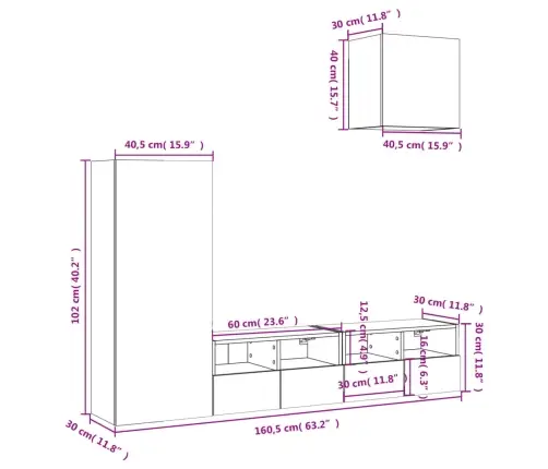 4-Daļīgs Tv Skapīšu Komplekts, Koka Krāsa, Inženierijas Koks Vidaxl