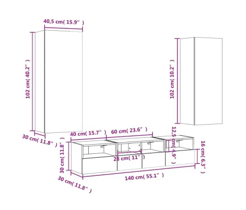5-Daļīgs Tv Skapīšu Komplekts, Betona Pelēks, Inženierijas Koks Vidaxl