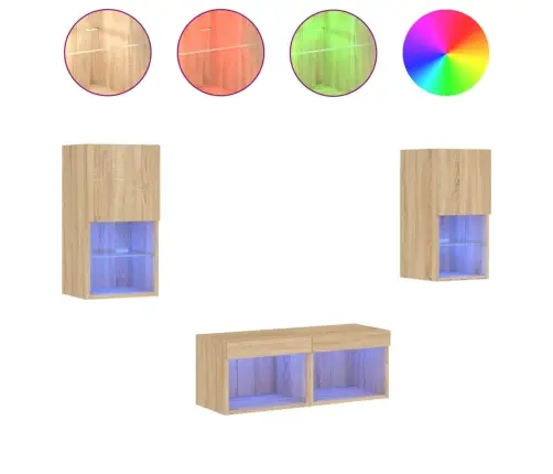 Tv Sienas Skapīši Ar Led, 4 Gab., Koka Krāsa Vidaxl