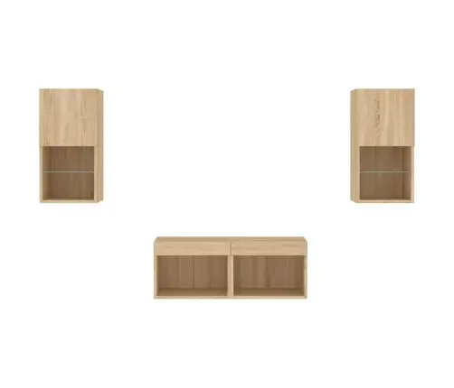 Tv Sienas Skapīši Ar Led, 4 Gab., Koka Krāsa Vidaxl