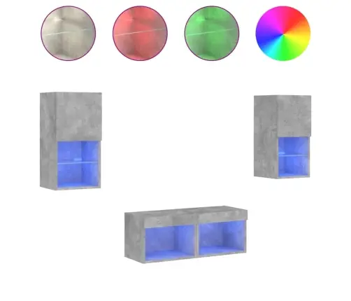 Tv Sienas Skapīši Ar Led, 4 Gab., Betona Pelēki Vidaxl