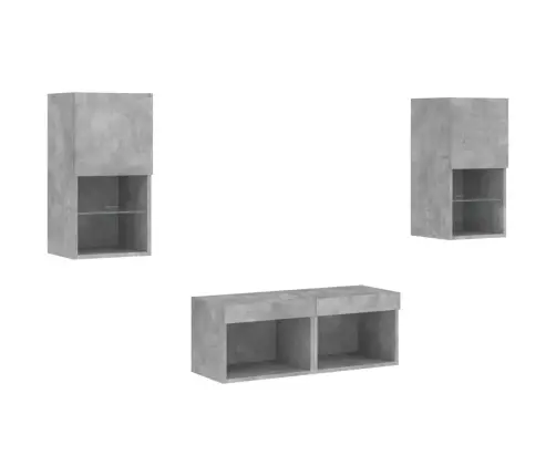 Tv Sienas Skapīši Ar Led, 4 Gab., Betona Pelēki Vidaxl