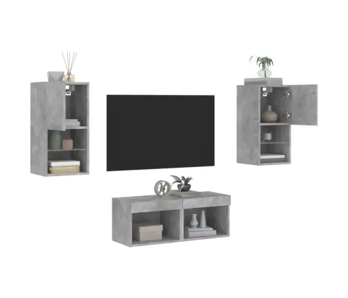 Tv Sienas Skapīši Ar Led, 4 Gab., Betona Pelēki Vidaxl