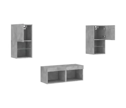 Tv Sienas Skapīši Ar Led, 4 Gab., Betona Pelēki Vidaxl