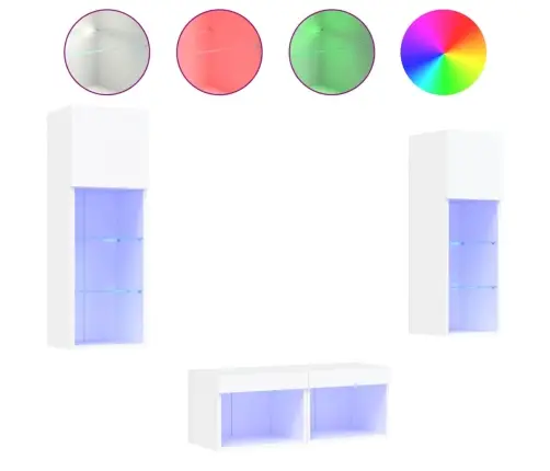 Tv Sienas Skapīši Ar Led, 4 Gab., Balti Vidaxl Tv Sienas Skapīši Ar Led, 4 Gab., Balti Vidaxl