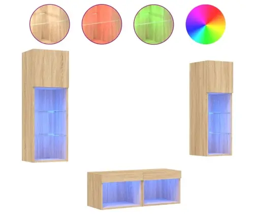 Tv Sienas Skapīši Ar Led, 4 Gab., Koka Krāsa Vidaxl